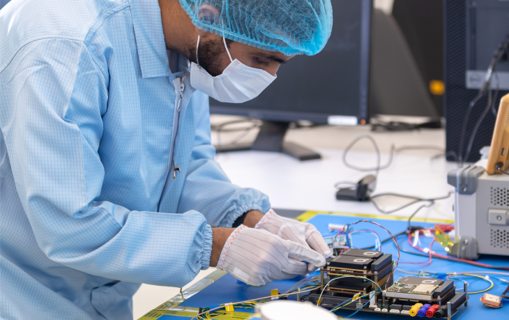 الباحث يعمل على معدات تكنولوجيا الفضاء الإلكترونية في المركز الوطني لعلوم وتكنولوجيا الفضاء بجامعة الإمارات العربية المتحدة.