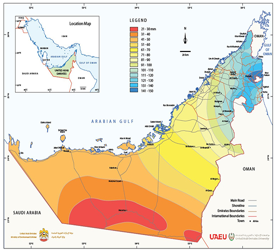 Annual average precipitation in mm of UAE 