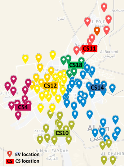 Figure 1: Road map displaying some possible CS locations in Al Ain City, UAE